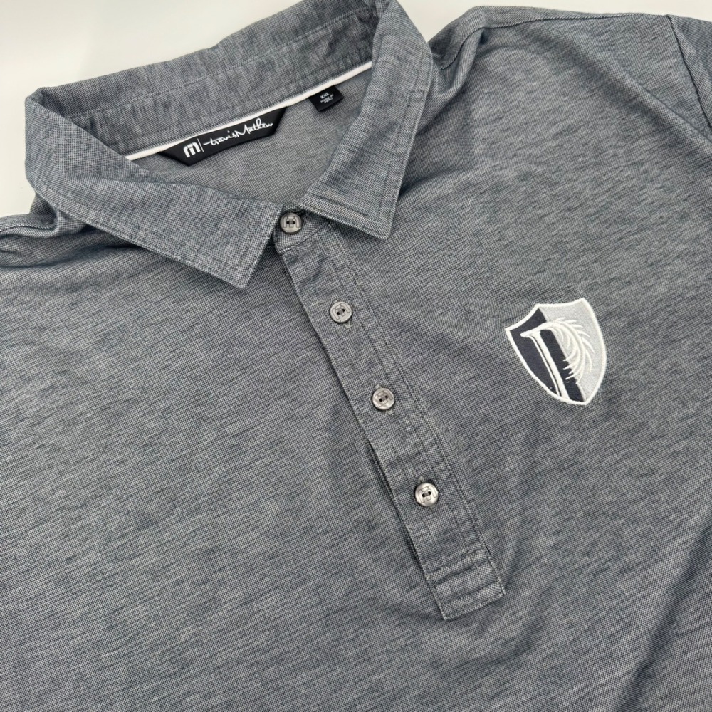 Travis Mathew Mens‎ XXL Gray Polo Shirt Short Sleeve Crest Logo Golf Casual